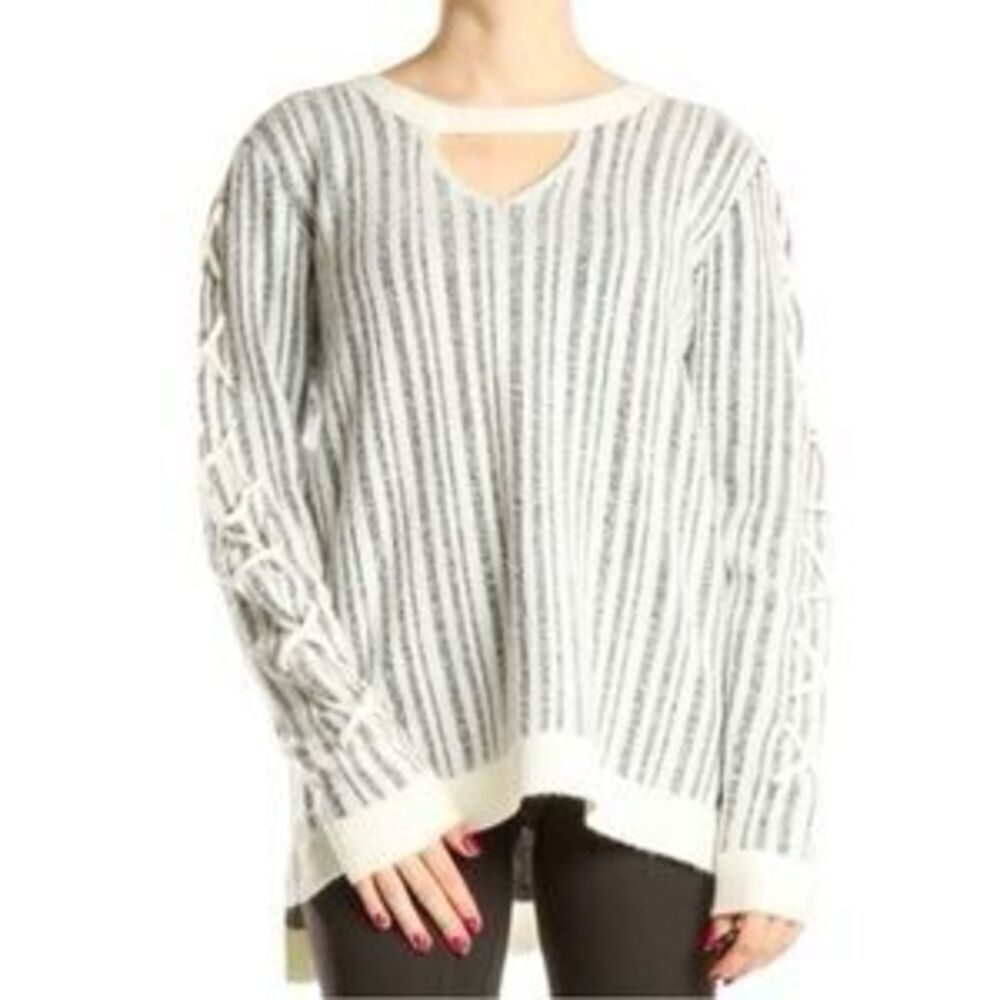 Rock & republic Striped keyhole sweater black and white corset strappy size XL